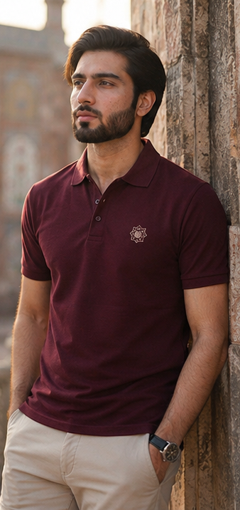 Lahore Mosaic Button Polo Shirt – Burgundy Edition
