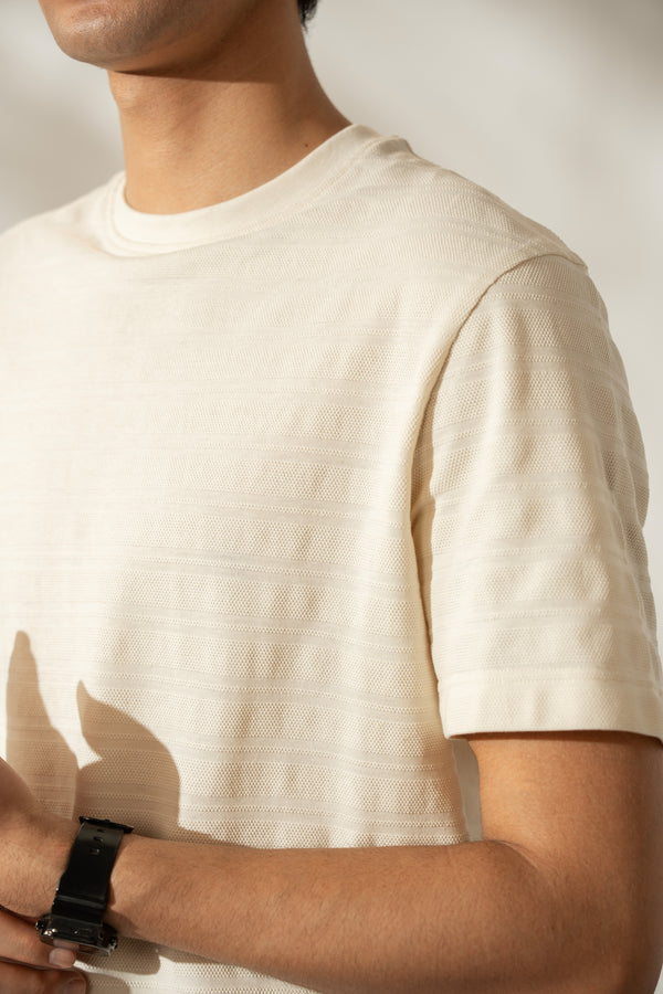 PIQUE STRIPE T-SHIRT - OFF WHITE