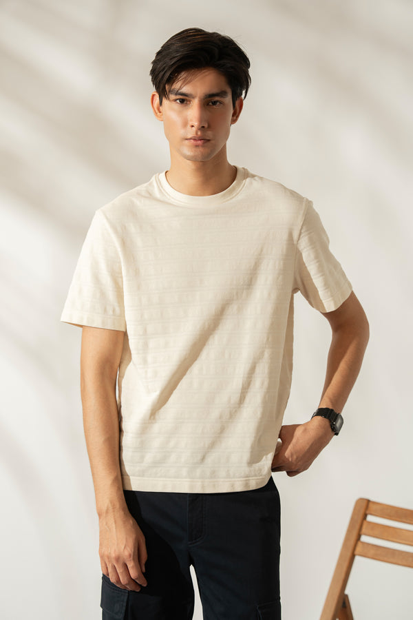 PIQUE STRIPE T-SHIRT - OFF WHITE