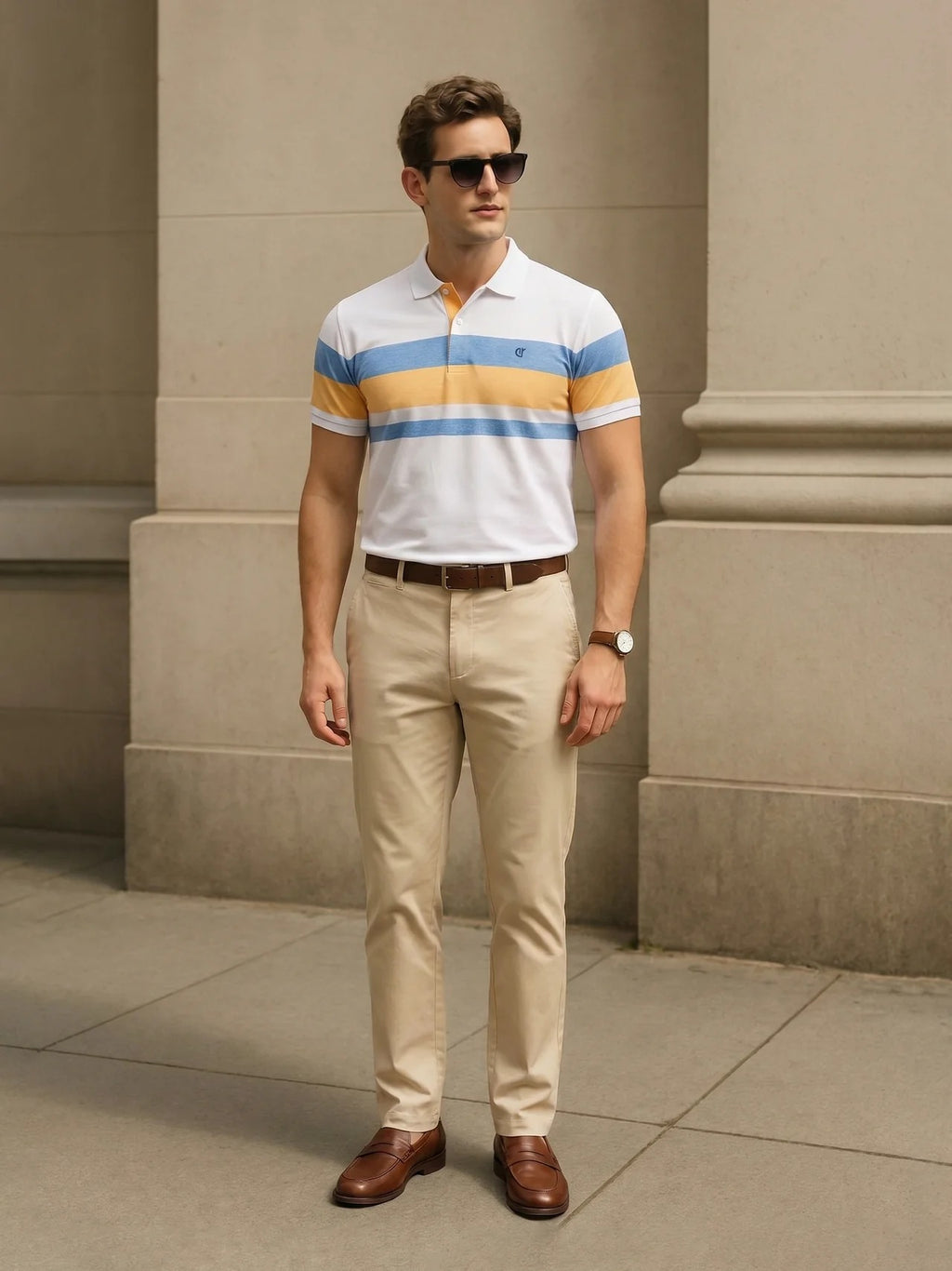 Premium white Striped  Polo