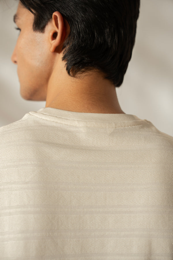PIQUE STRIPE T-SHIRT - OFF WHITE