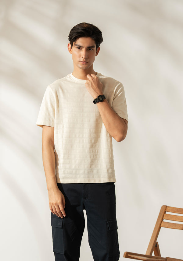 PIQUE STRIPE T-SHIRT - OFF WHITE